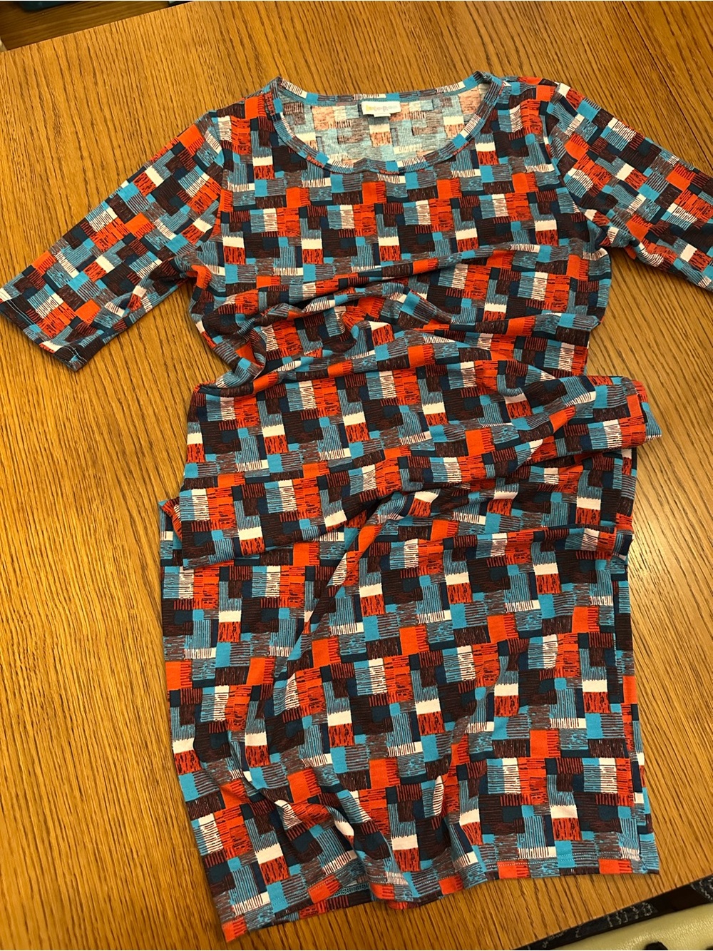 LuLaRoe Multi-Color Geometric Knit Dress - Blue, Red, Brown